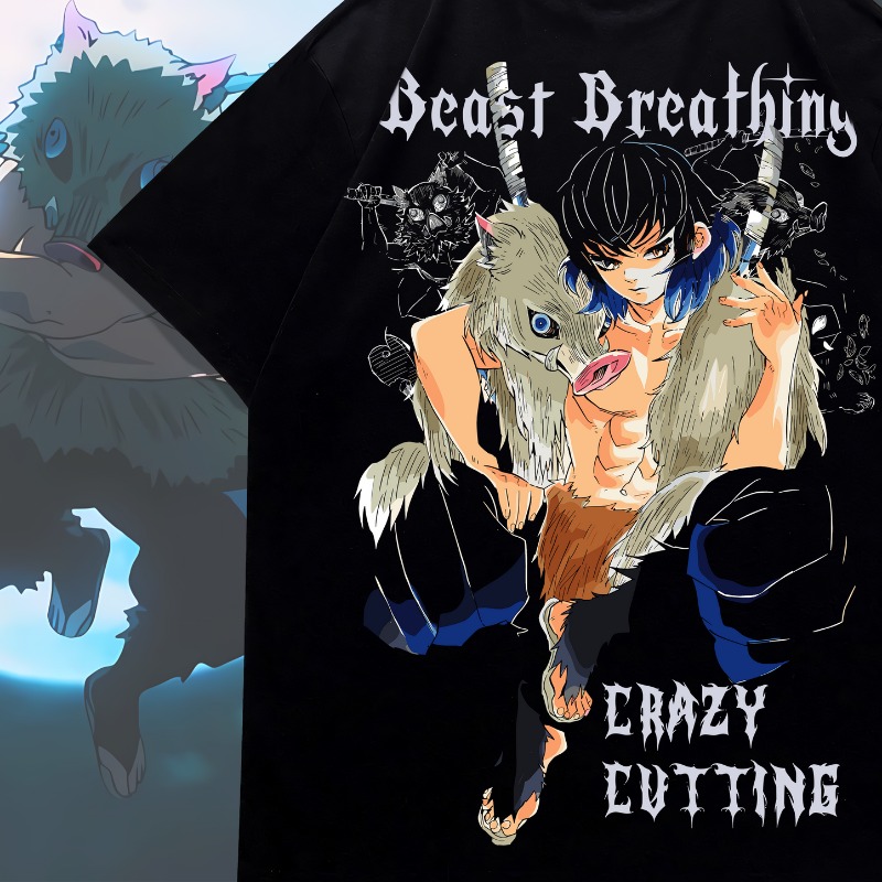 Graphic Tee Oversized - 1. White:Demon Slayer Inosuke Double Sided