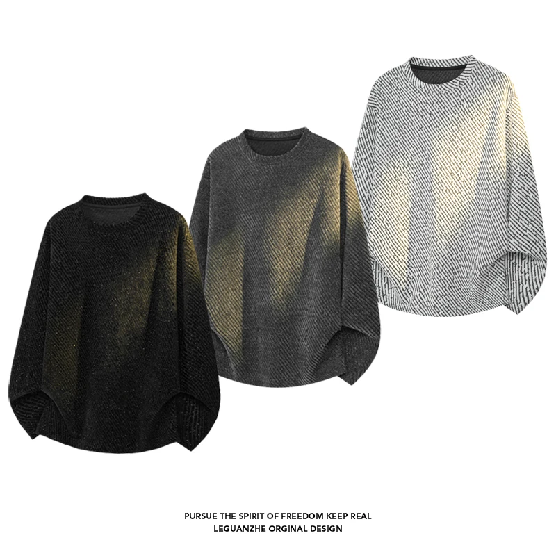 Men Fashion Upper - Men Diagonal Stripe Textured Long Sleeve