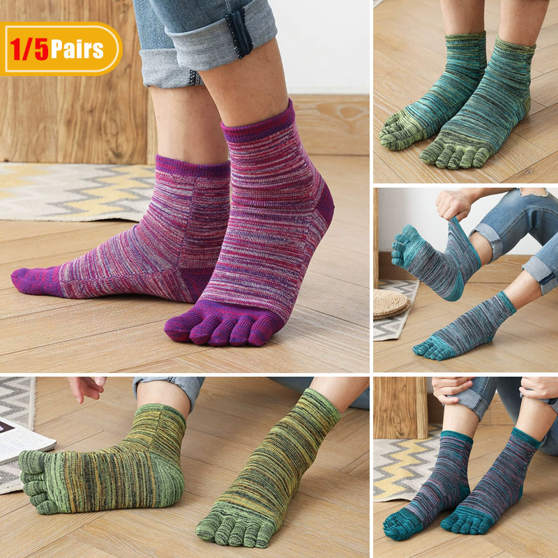 Socks Ankle Men - 1/5 Pairs Man Colorful Toe Happy