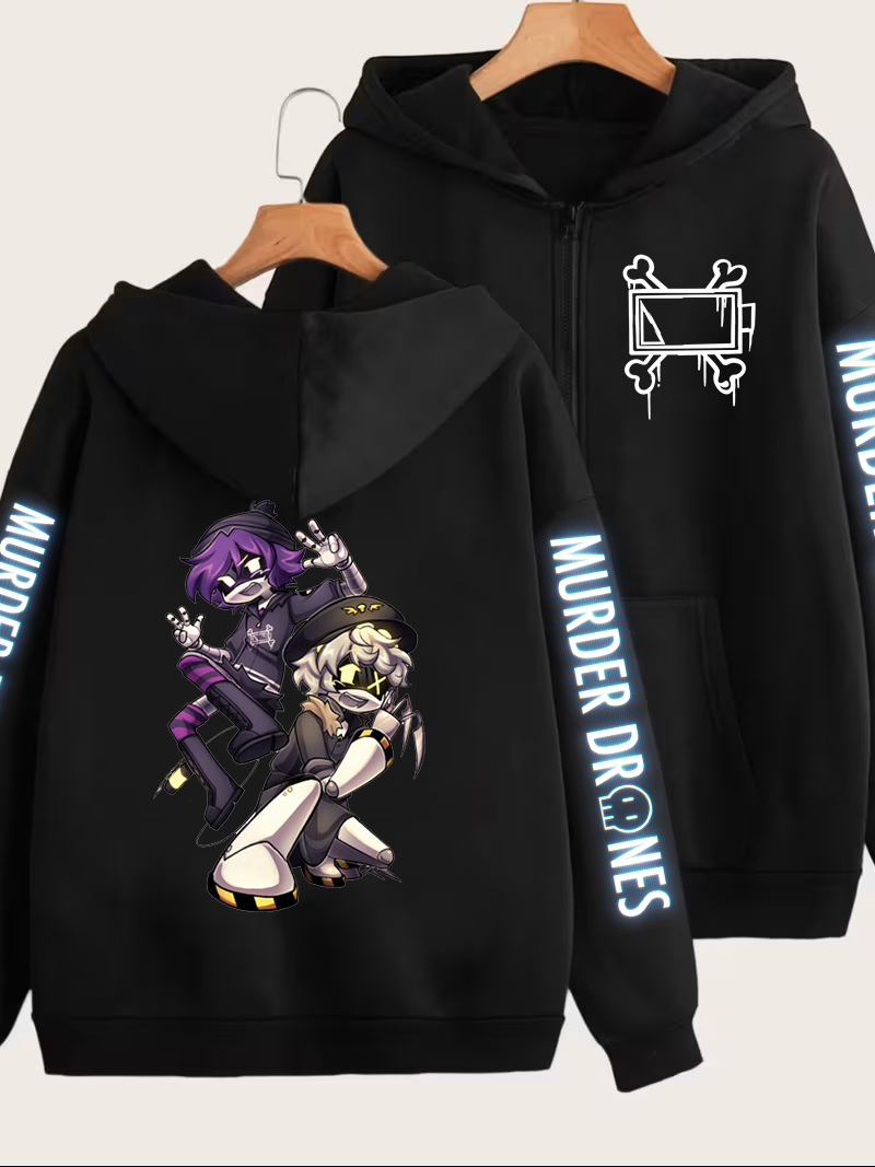 Mens Fashion Zip Up Hoodies - Murder Drones Graphic Zipper Hoodie Men