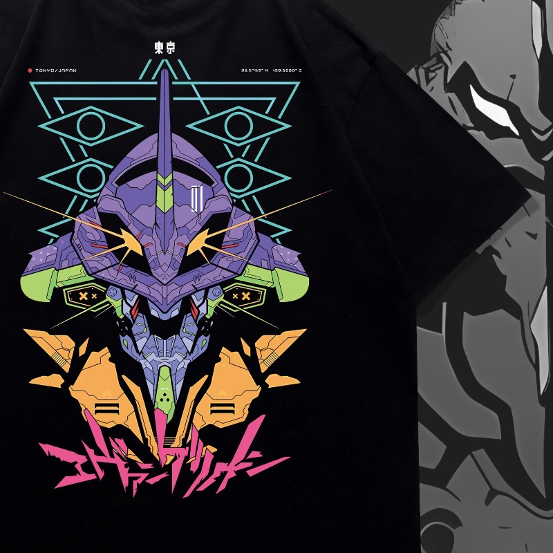 Graphic Tee Oversized - Anime Mecha Double Sided Print T