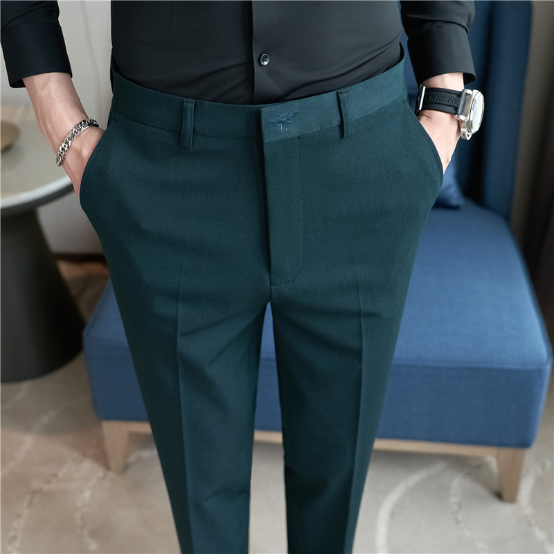 Men'S Dress Pants Fashion - Autumn Mens Fashion Embroidered Trousers Korean
