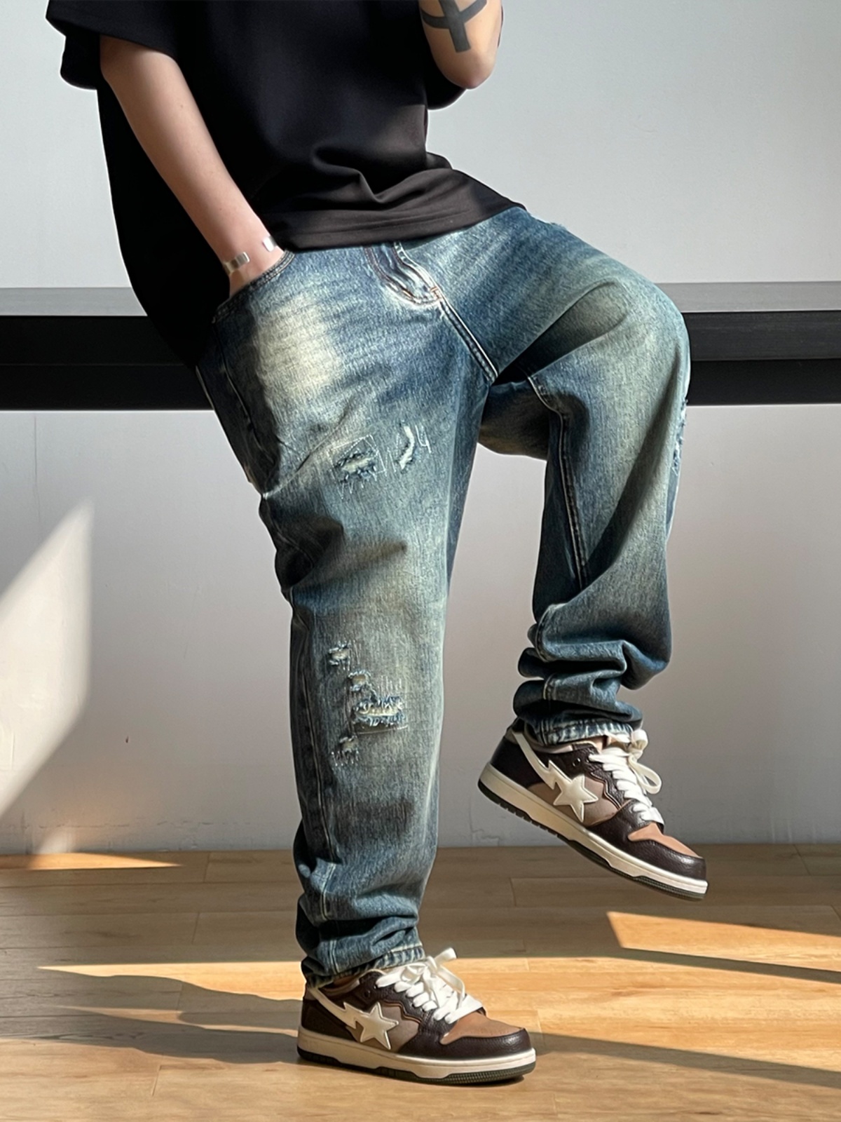 Korean Fashion Ripped Baggy Je - Men'S Fashion With Baggy Jeans review and price