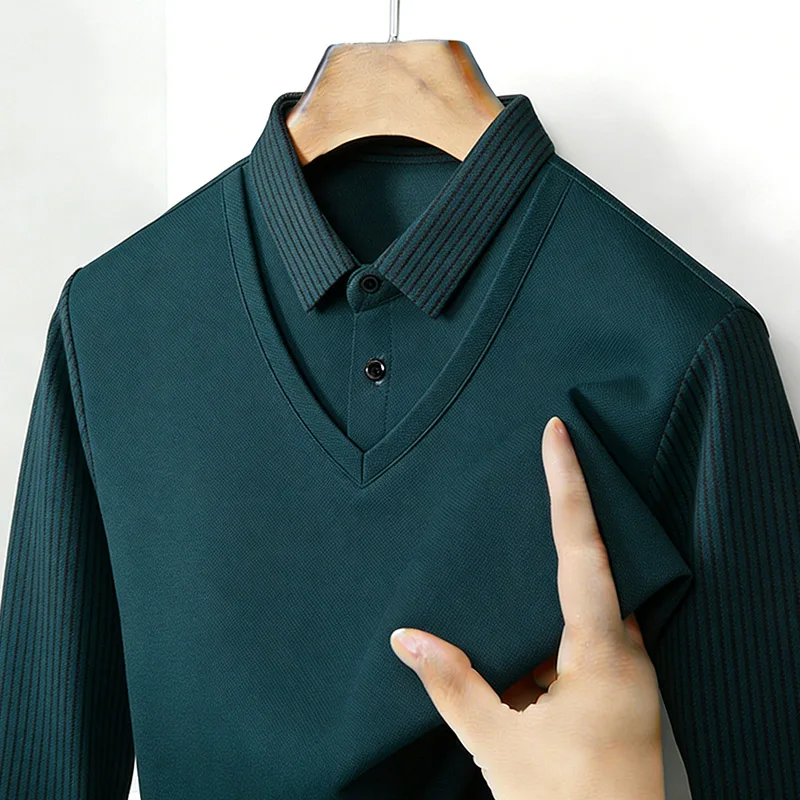 Men's Fake Two Piece Shirt Col - Men Fashion Upper review and price